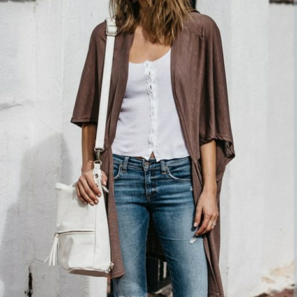 Brown Open Shortsleeve Longbody Cardigan - Picture 3 of 5